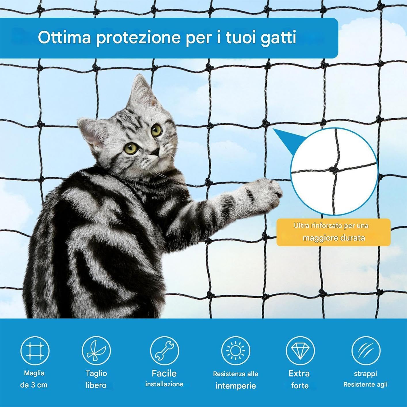 Balkonschutz für Katzen | Sicherheitsnetz für Balkon, Garten, Fenster & Innentreppen – Haustier-Sicherheitszaun für Katzen, einfach zu installieren