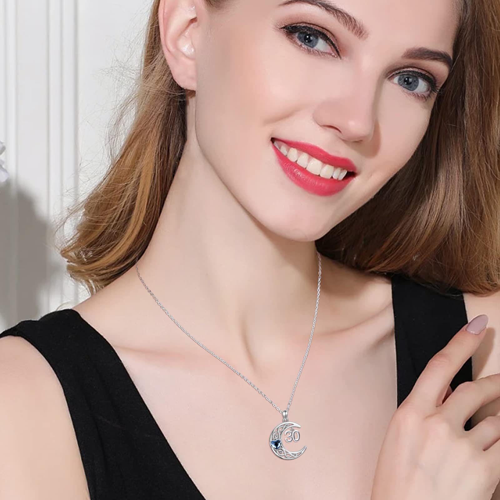 TwoAnts Collana di compleanno per bambine e figlie, in argento Sterling 925, con nodo celtico a forma di luna, regalo di compleanno per donne, fidanzate e sorelle, Argento sterling