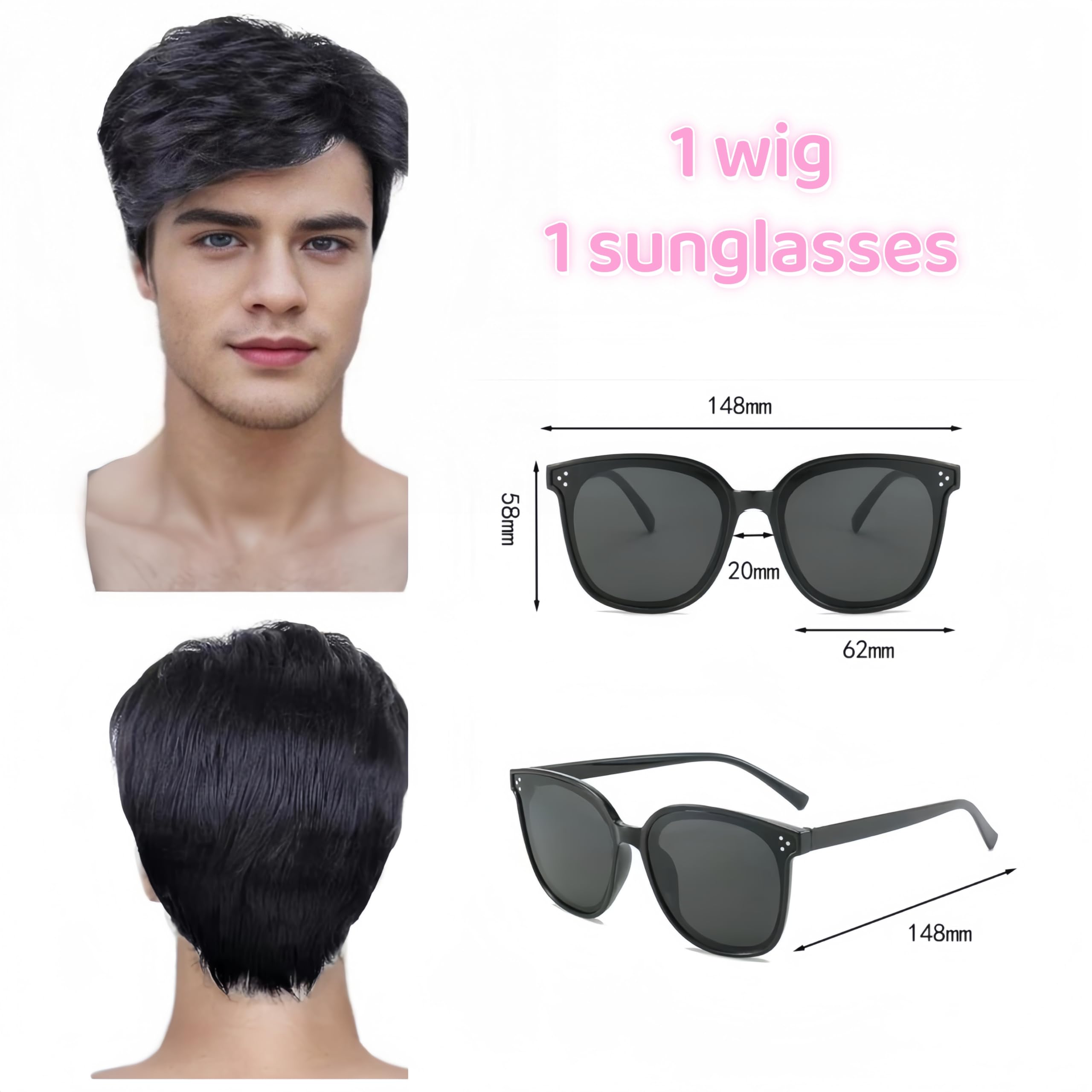 SDXCJY Mens Short Wig Black Short Black Mens Wig Costume for Men 70s 80s Disco Curly Fluffy Cosplay hair,boys Wigs for Daily Use Straight hair Halloween Handsome (black) - Image 2