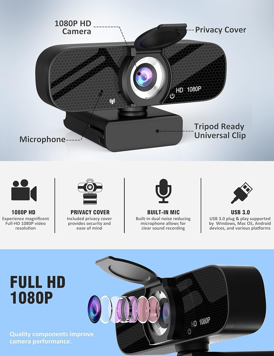 1080P HD Webcam with Microphone - Image 2