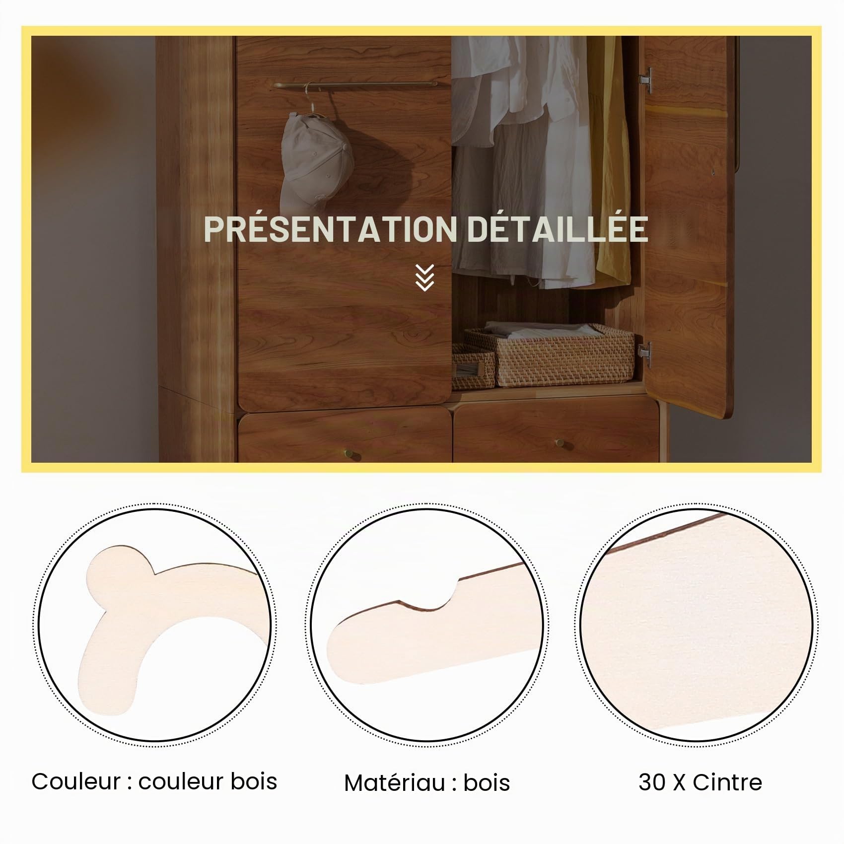 Lot de 30 cintres en bois pour vêtements de - Pour vêtements de - Pour chambre d'enfant