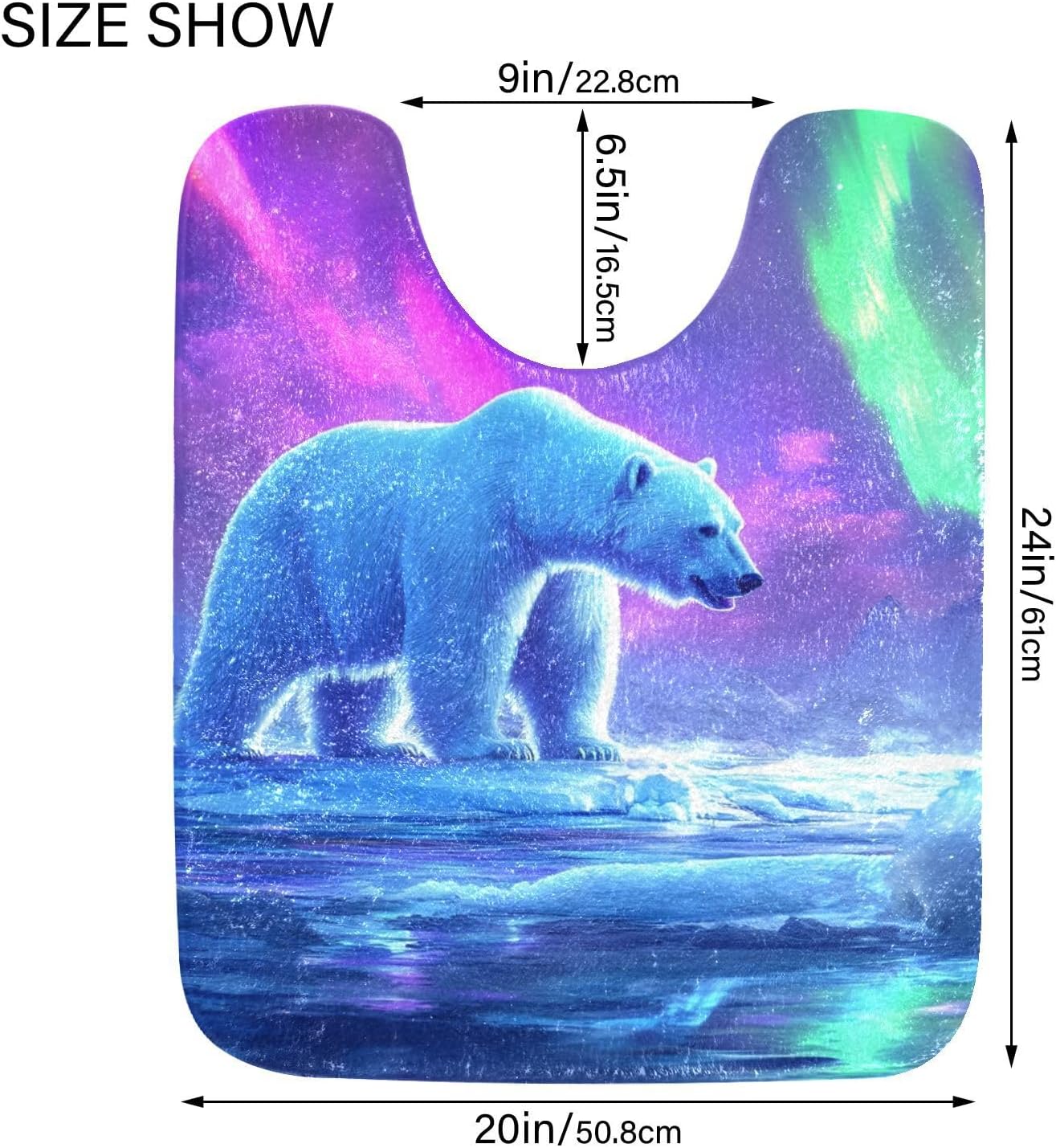 Bathroom Rug Northern Light Polar Bear Print Plush Absorbent Bath Mats with Anti Slip Bottom for Floor Toilet Tub and Shower-Set of 2
