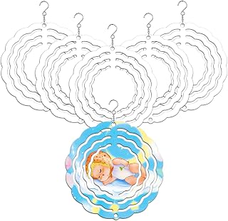 6 Pack 3 Inch Sublimation Wind Spinner Blanks, 3D Aluminum Wind Powered Kinetic Sculpture, Spinner Suspension Trim for Yards & Gardens（Round）