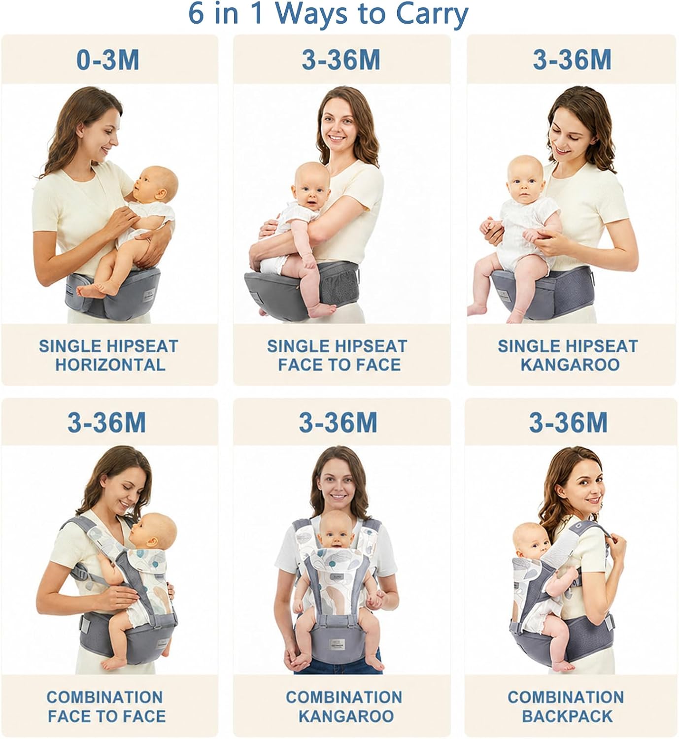 Bebamour Baby Carrier with Hip Seat, Newborn to Toddler 0–36 Months (TC26) thumbnail 3