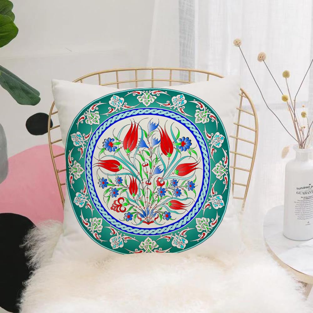 HYMSXW Cushion Cover,Throw Pillow Case Home Decorative for Living Room Bedroom Sofa Chair 20X20 Inch,Flower ations,Historical Traditional Medieval Turkish Ornate Tulip Fl,Pillowcase 50X50cm