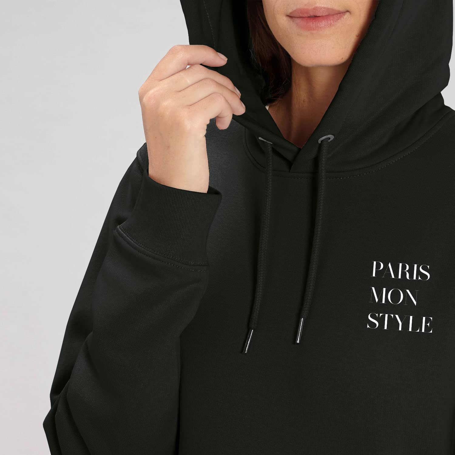 Damska bluza z kapturem Cruiser – Paris – sportowy styl uliczny, długi rękaw, bluza z kapturem z bawełny organicznej na jesień i zimę, czarny, M