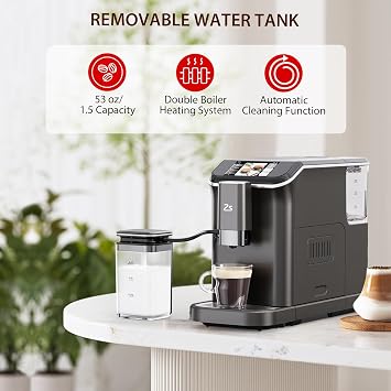 Takywep Fully Automatic Espresso Machine, 20 Bar Cappuccino Latte Machine With Optimized Frother and Convenient One-Touch Control Panel, Single/Double Shot, Removable Water Tank, Black