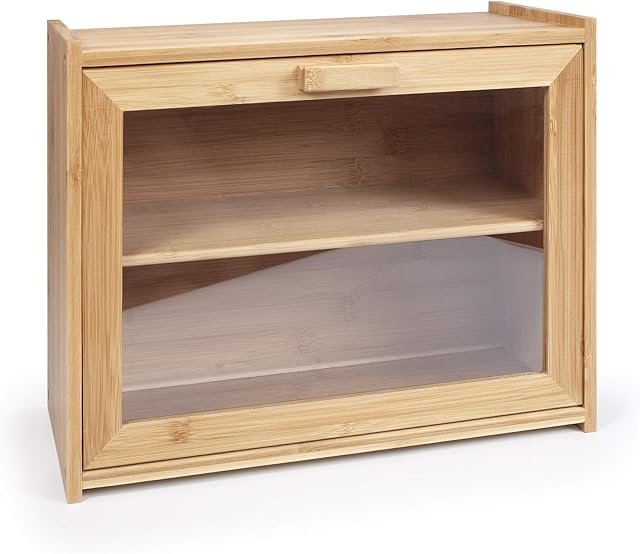 Dual-Shelf Bread Bin, Cake and Pastries display case with visible drop-down front Door - 40 x 17.3 x 31(H) cm