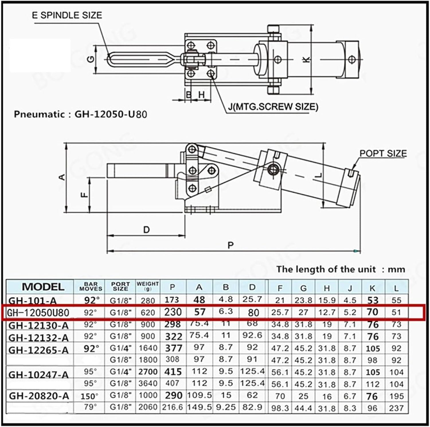 Pneumatic power toggle clamp GH-12050U-80 pneumatic power clamps air powered clampair