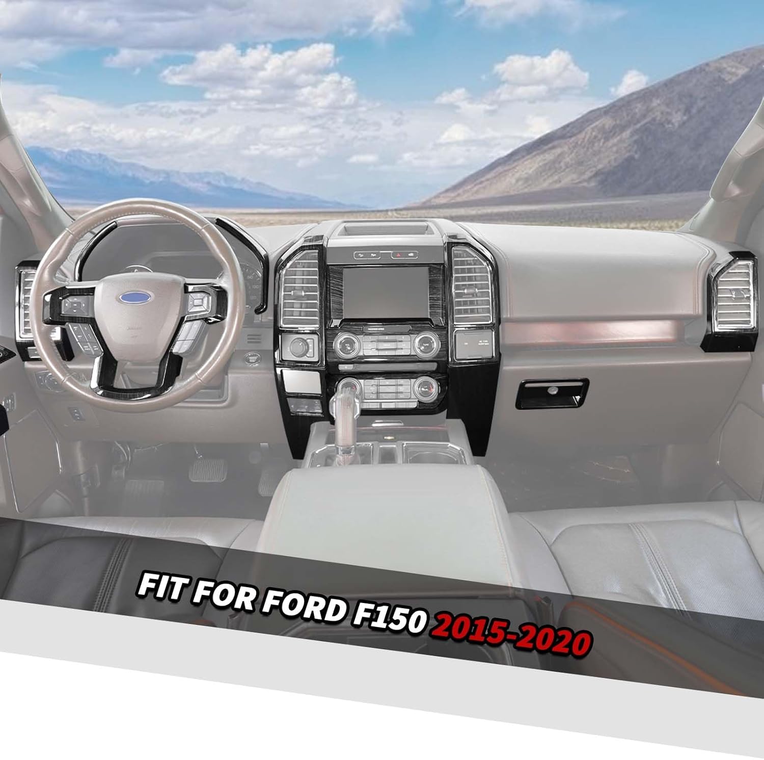 Jimen Fit for Ford F150 2015-2020, 25PCS Black Wood Interior Trim Kits - Dashboard Cover, Navigation Panel, Dash AC Vent Panel, Inner Door Handle Trim, Window Lift Switch Panel