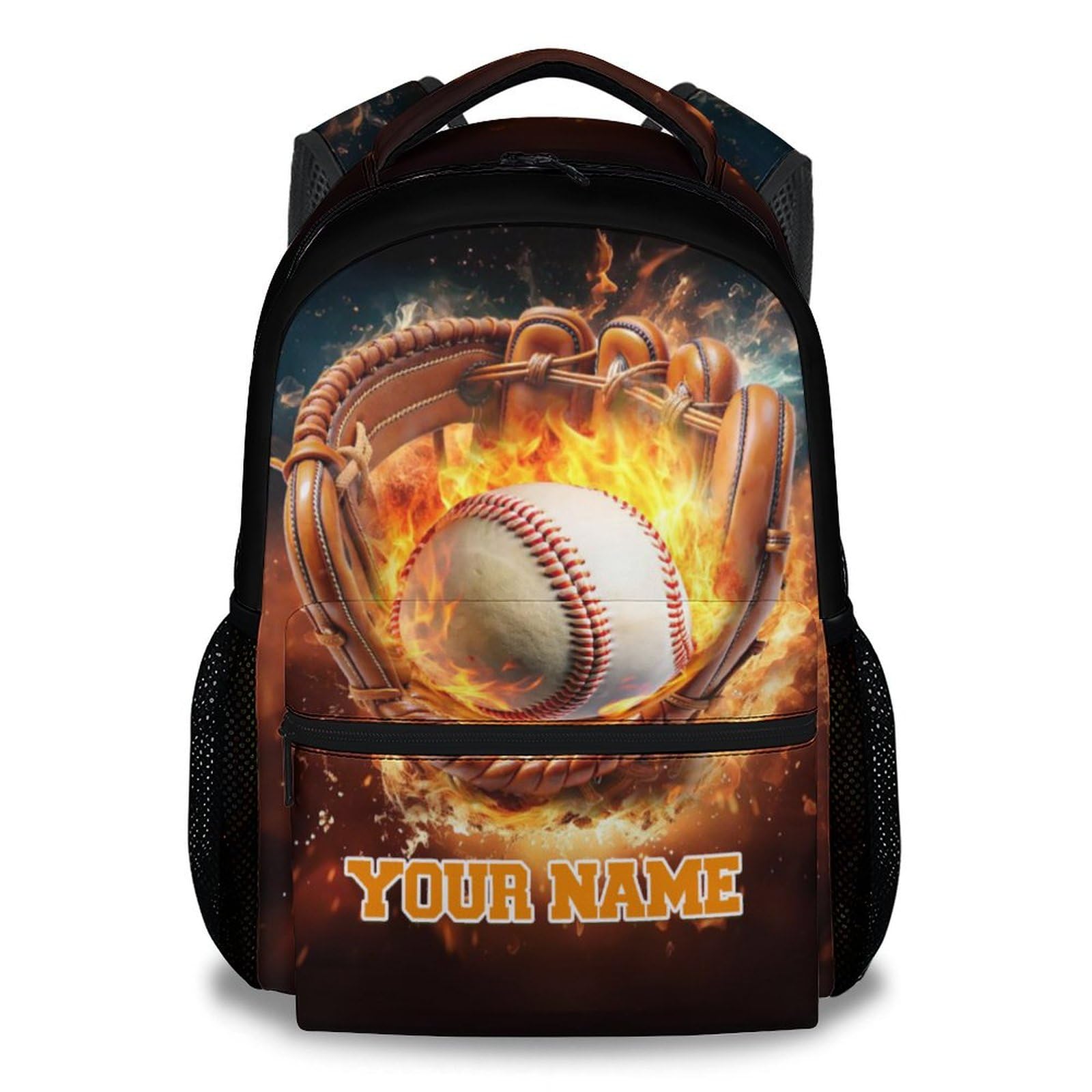 PUREGIFTS Personalized Baseball Backpacks for Boys, 17 Inch Cool Backpack for Primary School, Orange Lightweight Durable Bookbag for Kids