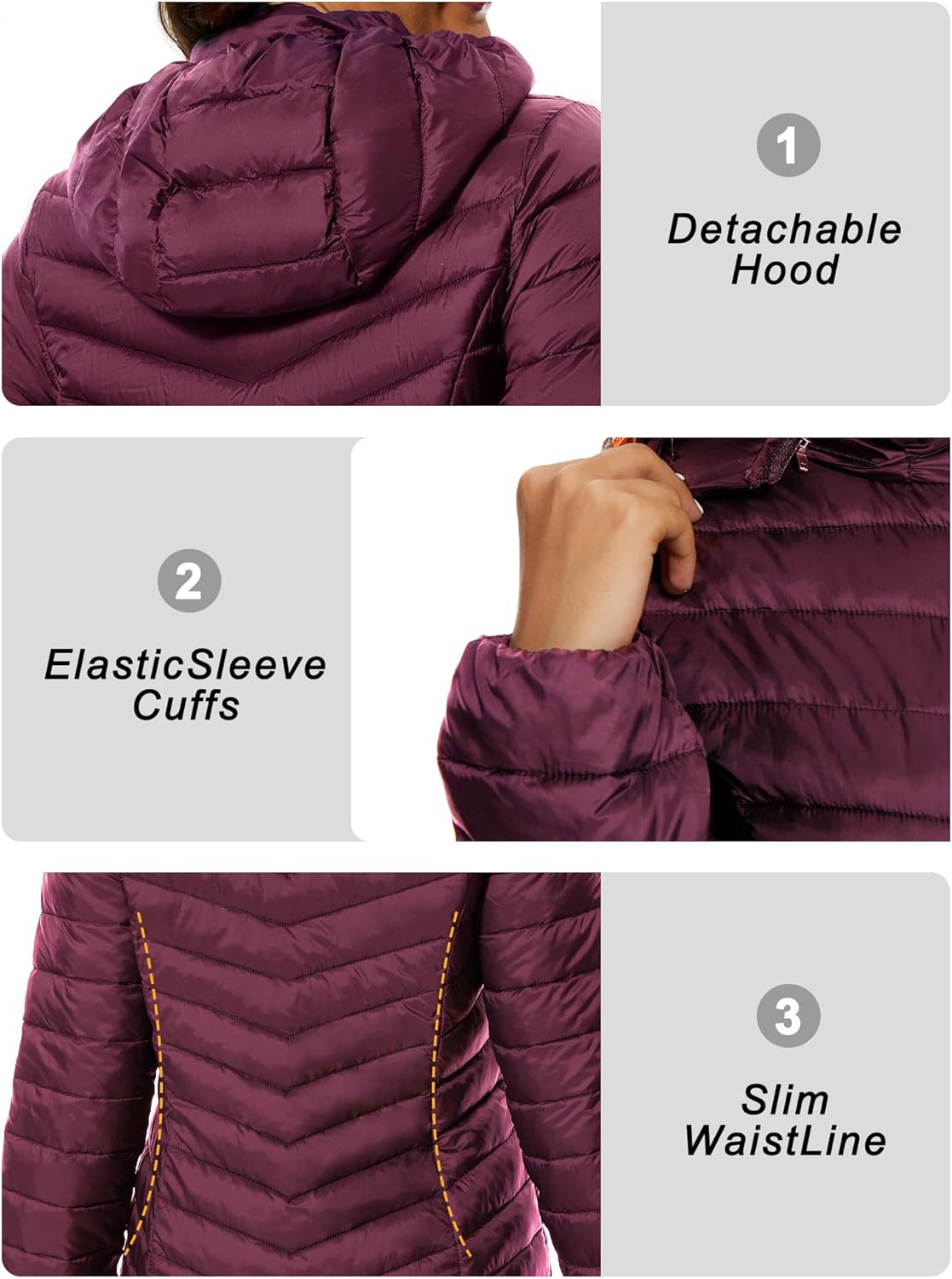 ANOTHER CHOICE Women Puffer Jacket Hooded Warm Lightweight Packable Quilted Puffer Coat Outwear - Image 4