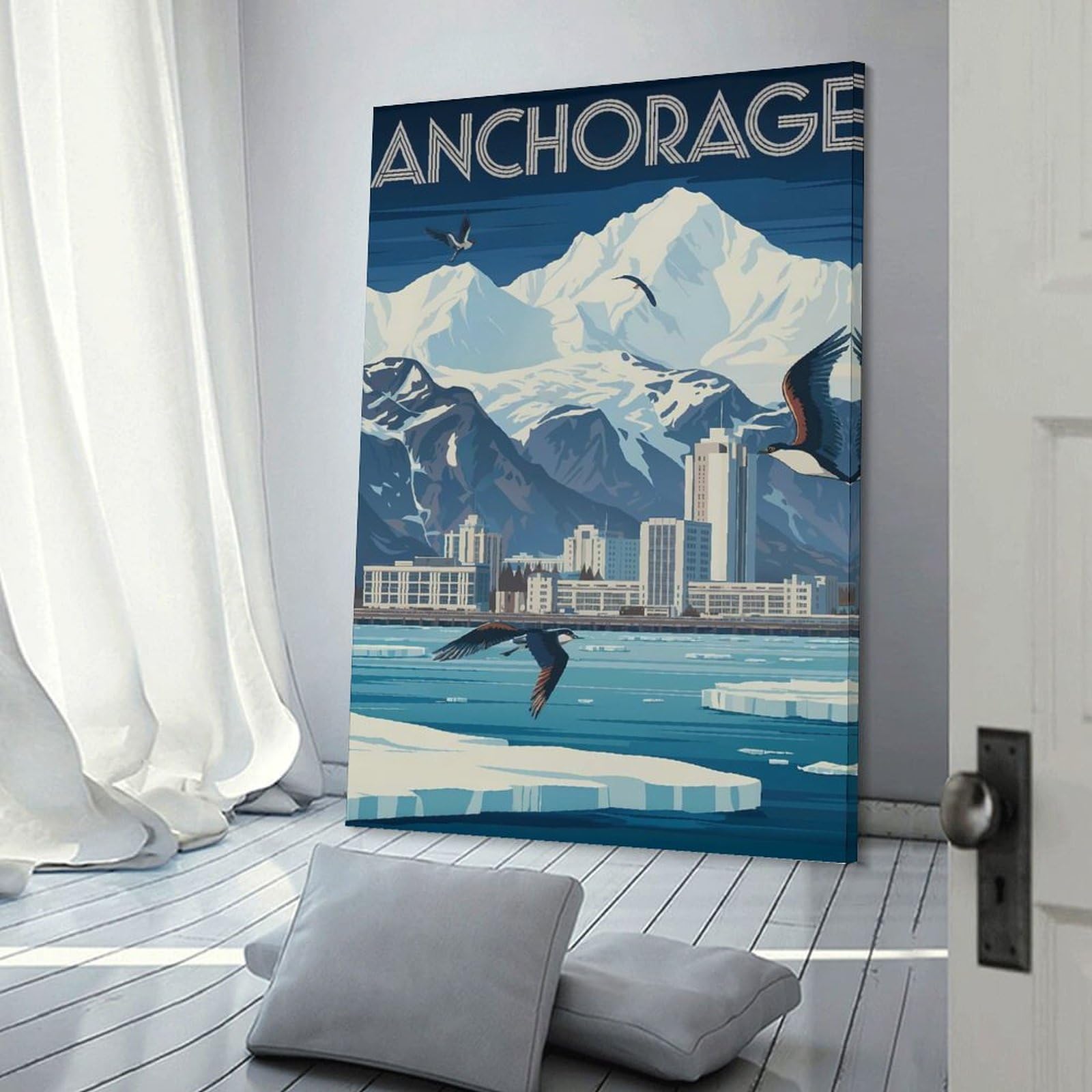 Junmoney Hanging Wall Art Anchorage Alaska Travel, 20x30inch(50x75cm), for Lounge, Study, Hallway Or Flat Walls, An Adaptable Decor Piece for Home Use