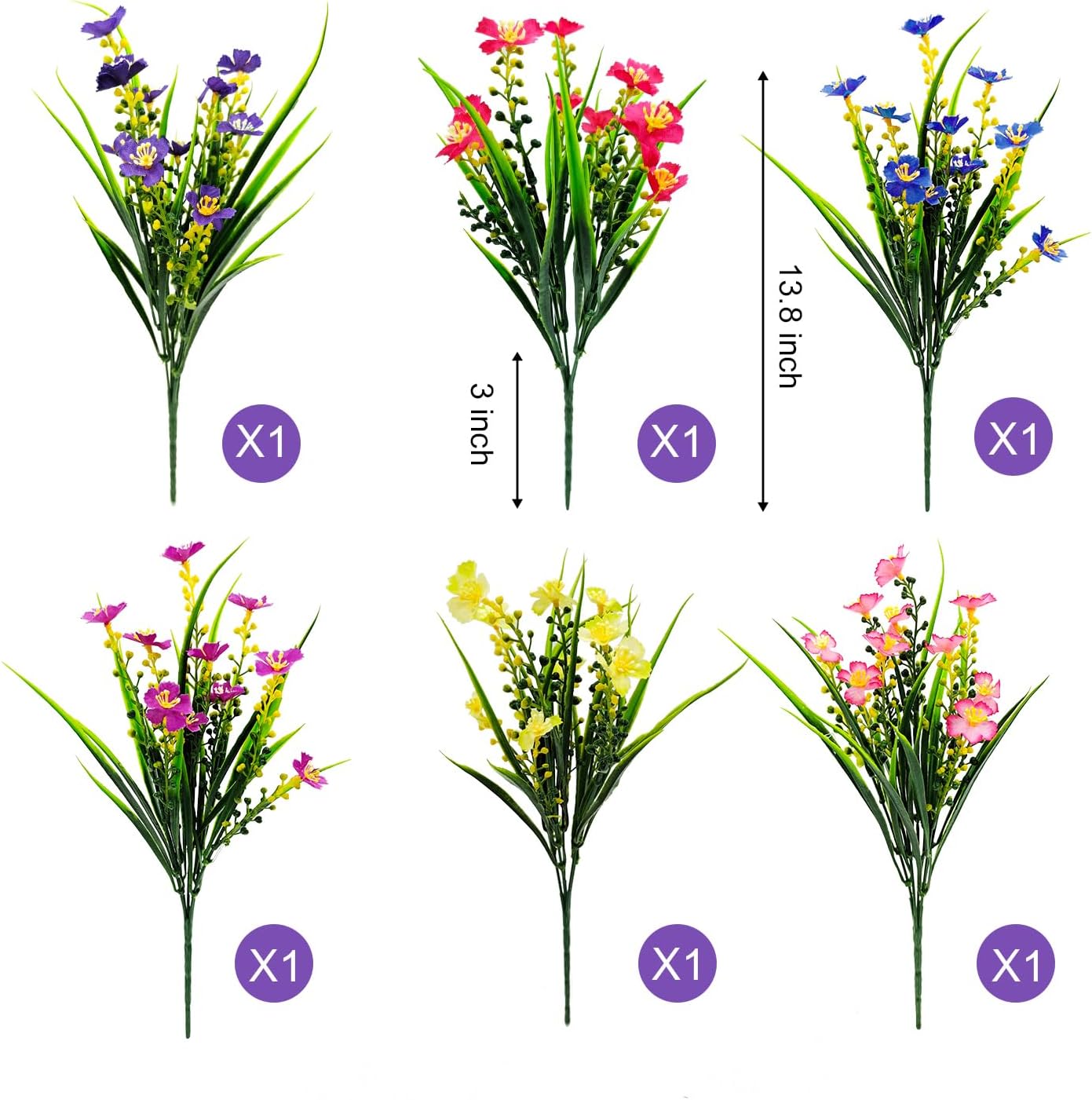 6 Bundles Artificial Flowers Outdoors UV Resistant Fake Plants Outside Faux Plastic Silk Floral for Home Indoor Porch Boxes Garden Decoration (Multicolor) (6) - Image 2