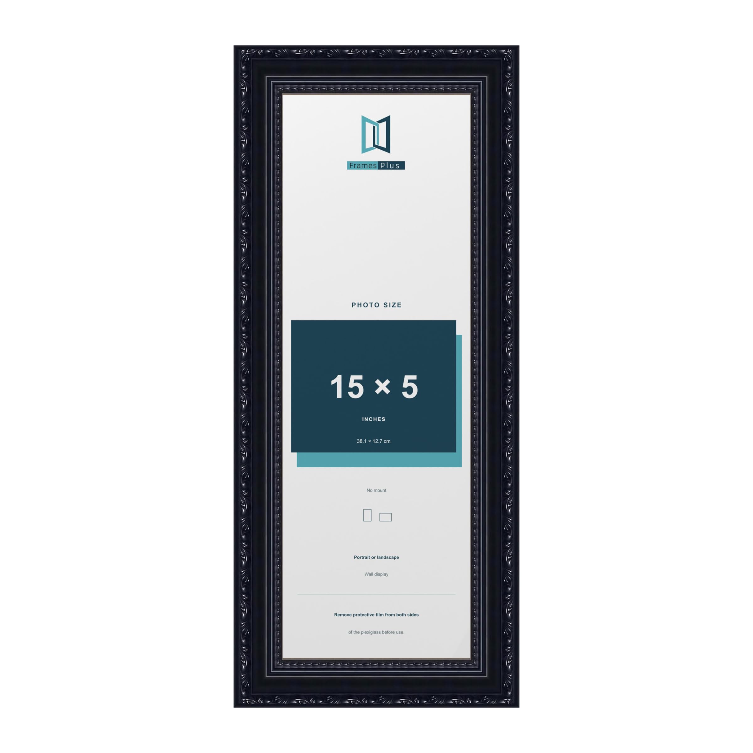FramesPlus ORNATE Shabby Chic 15x5 Picture Frame, Black — image 1