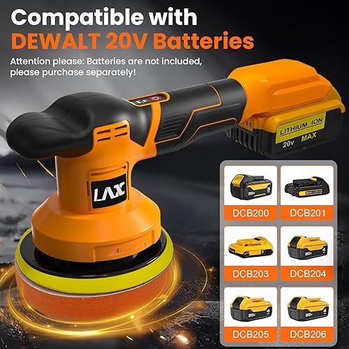Miniatura 6 de Pulidor inalámbrico de coche para batería Dewalt de 18 V, kit de pulido de búfer de coche de 6 pulgadas, pulidor orbital portátil de 3 velocidades