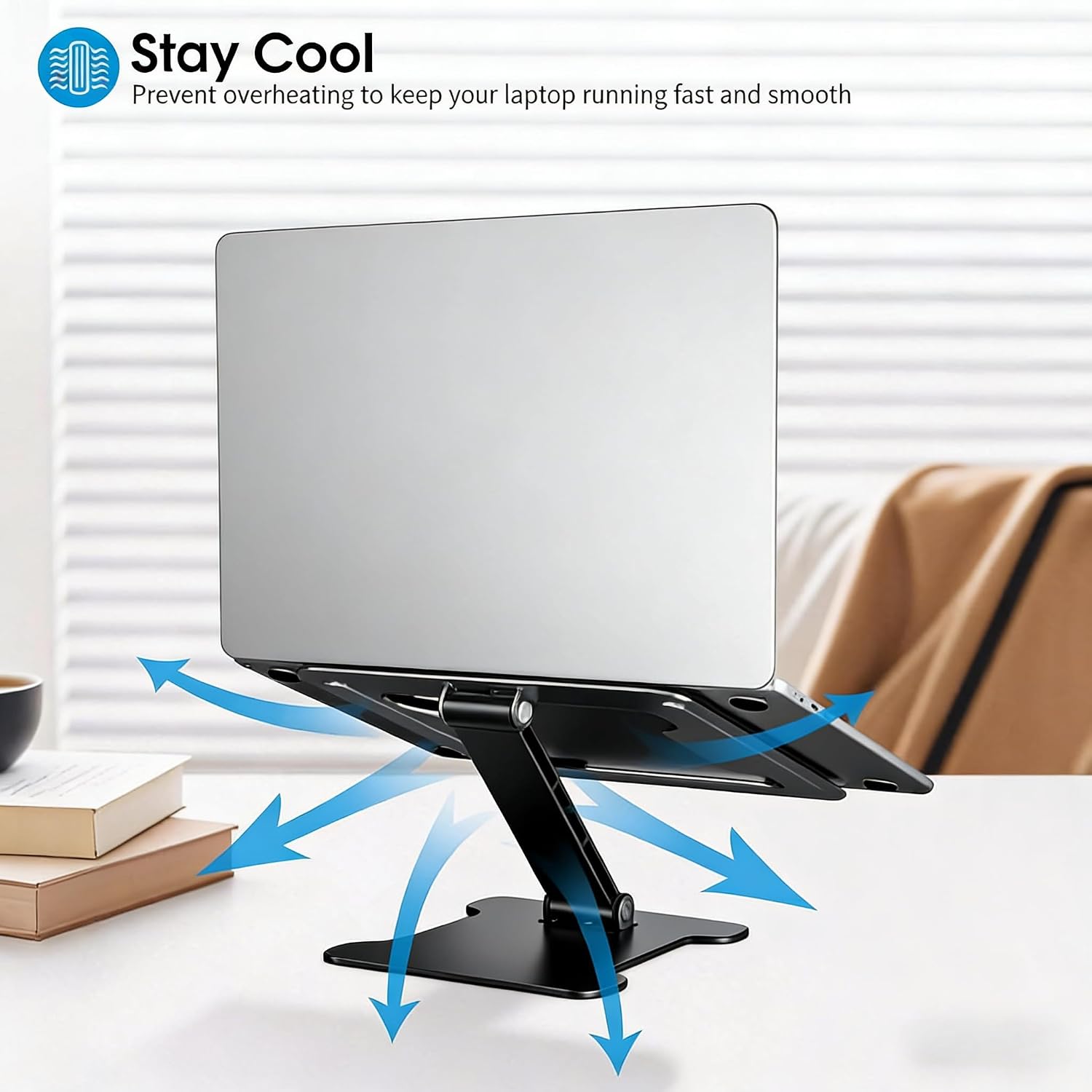 LRLKFX Laptop Stand Portable Foldable Aluminum Laptop Riser Height Adjustable Ergonomic Holder for Desk Compatible with MacBook Air Pro, Dell, HP, Lenovo & More 10-15.6" - Black