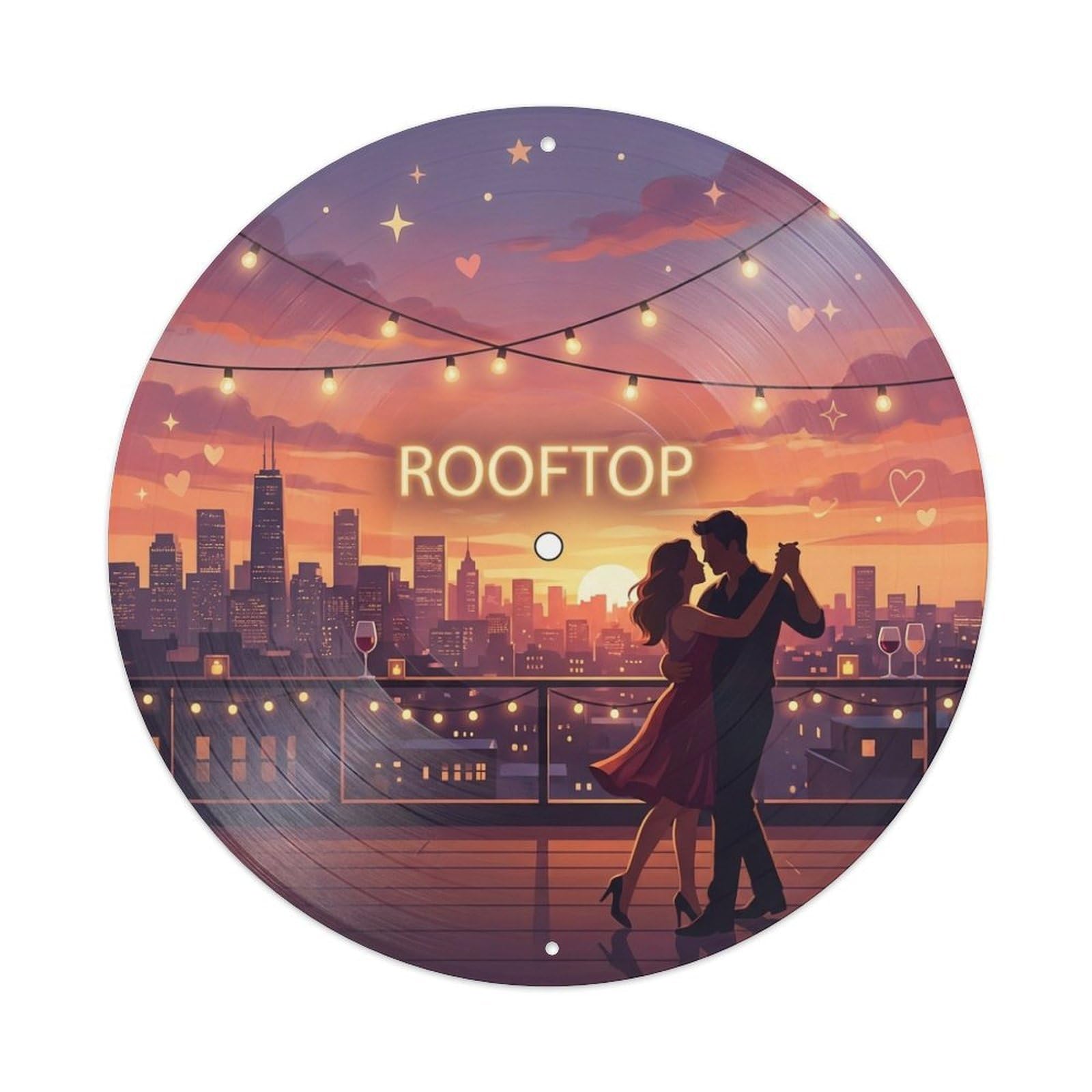 Sunset Rooftop Rhythm Blues Vinyl Records Music Cover Metal Tin Sign