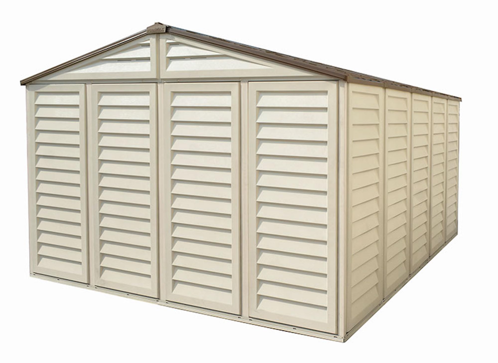 Duramax - caseta cobertizo jardín - WOODBRIDGE PLUS 10.5 x 13 - Poliuretano PVC - color beige -marrón