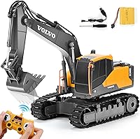 Vista 1 de DOUBLE E Volvo Excavadora RC Excavadora de control remoto de juguete para niños, vehículos de construcción de función completa, juguetes con pala