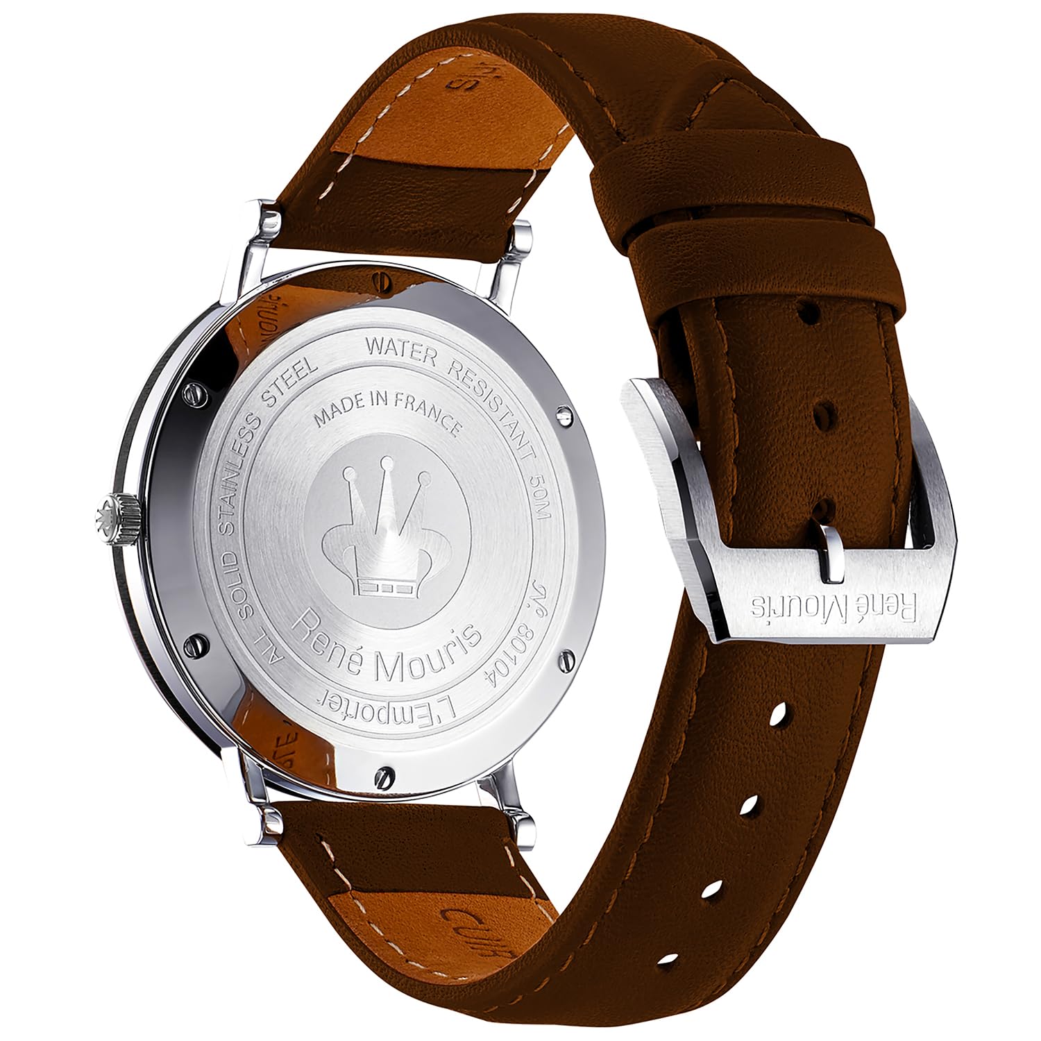 René Mouris L'Emporter Quartz Watches for Men - 41MM 316L Stainless Steel Classic Watch - Sapphire Coated Mineral Crystal - 50M Waterproof Wrist Watches with Italian Leather Strap.