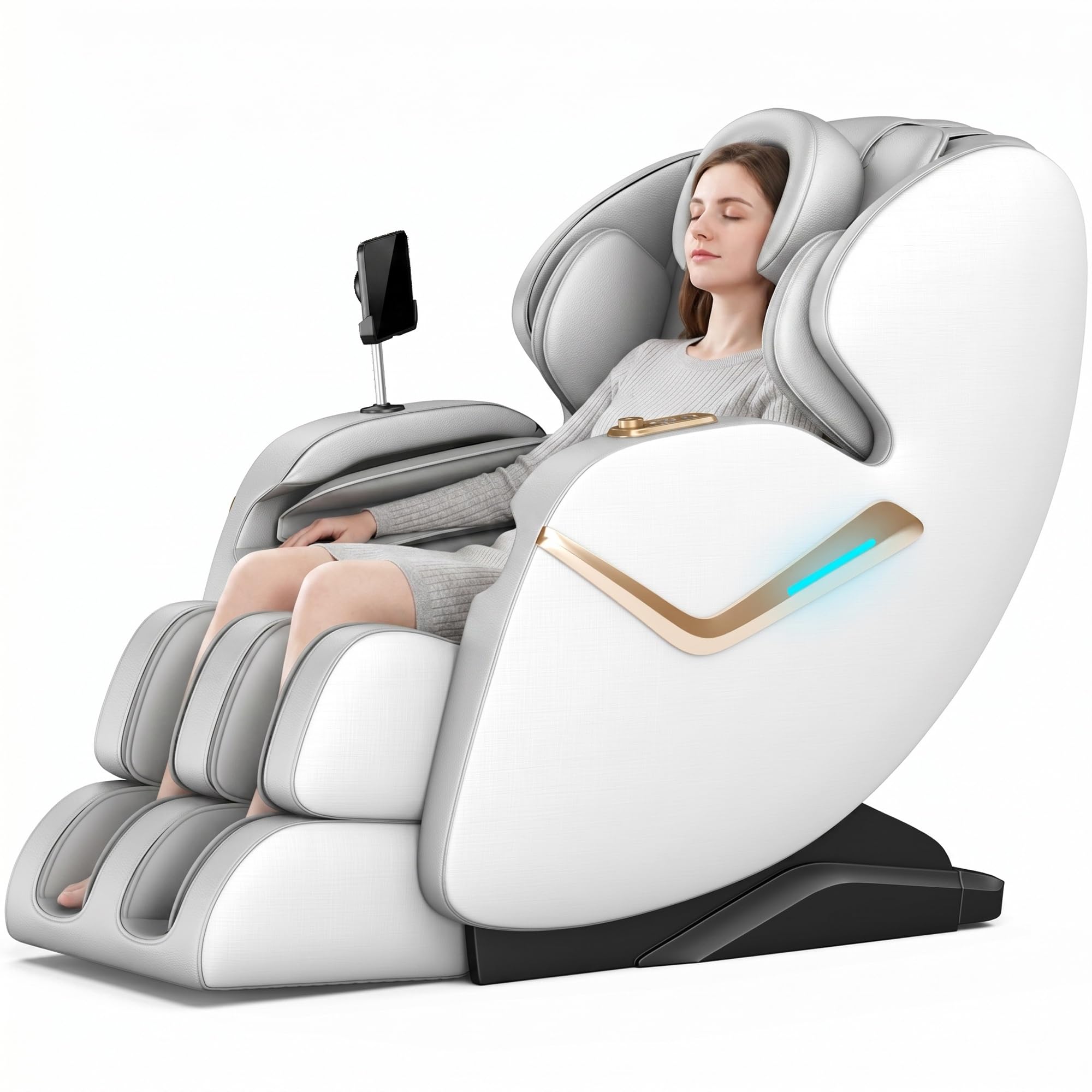 Sillón de Masaje Cero Gravedad SL-Track con Escaneo IA, Masaje Shiatsu Completo con Presoterapia, Calor, Bluetooth, Ahorro de Espacio para Hogar(Bianco)