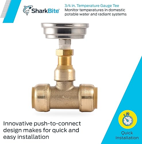Miniatura 9 de SharkBite 1 pulgada medidor de temperatura Tee, empuje para conectar accesorios de plomería de latón, tubo PEX, cobre, CPVC, PE-RT, 24441
