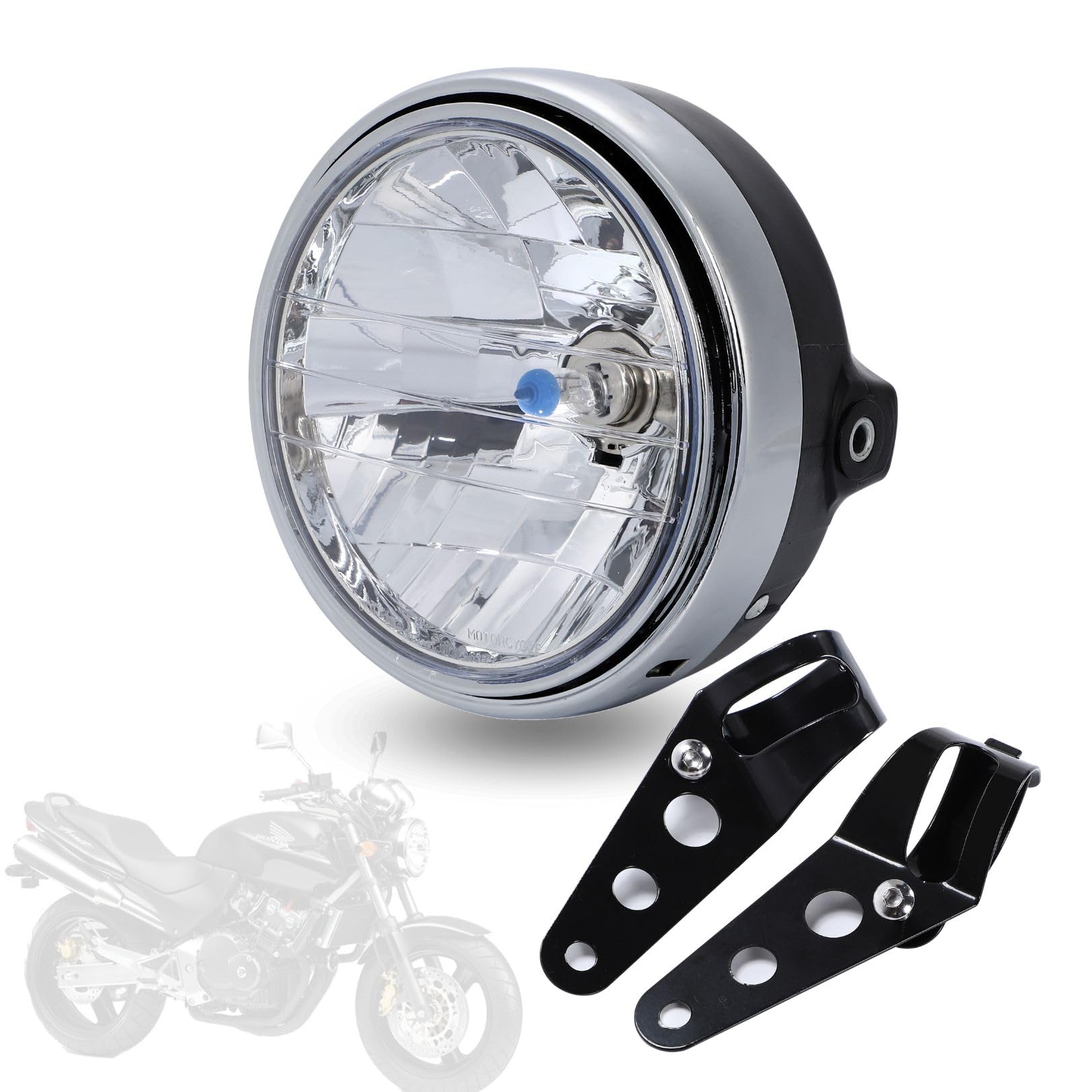 Amazon | バイク用 ヘッドライト 180mm H4 ステー付き ダイヤモンド