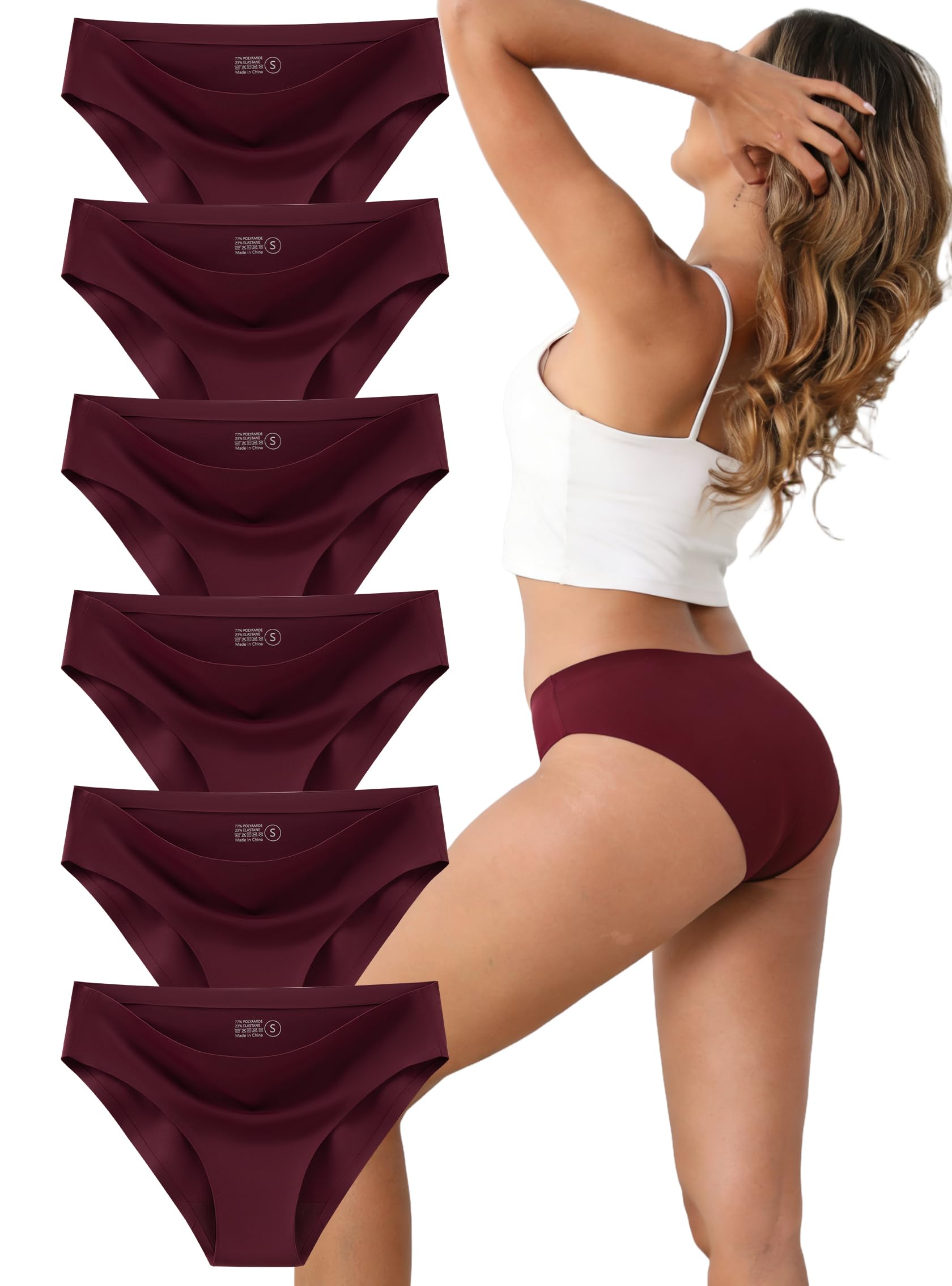 Women's Seamless Underwear Stretch Bikini Panties No Show Invisible Hipster XS to 3XL 6 Pack