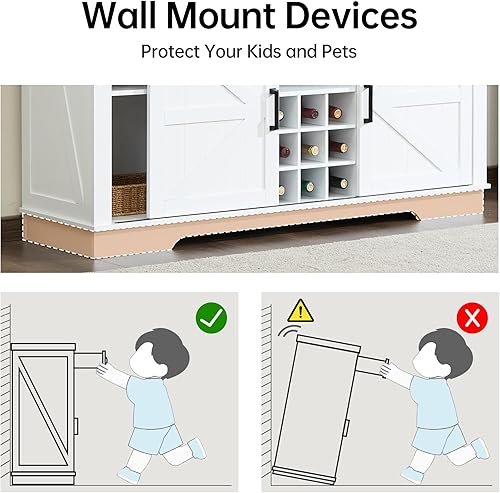 Miniatura 8 de Armario de bar de vino de granja, aparador de bufé de cocina, mesa de café con puertas corredizas de granero, gabinete grande de licor de 54