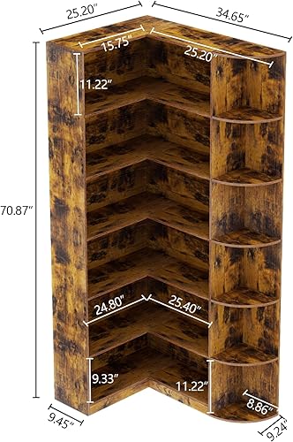 Miniatura 3 de Loomie Estanterías, estante de 6 niveles grande y alto de esquina con deflector completo, en forma de L, moderna exhibición de almacenamiento
