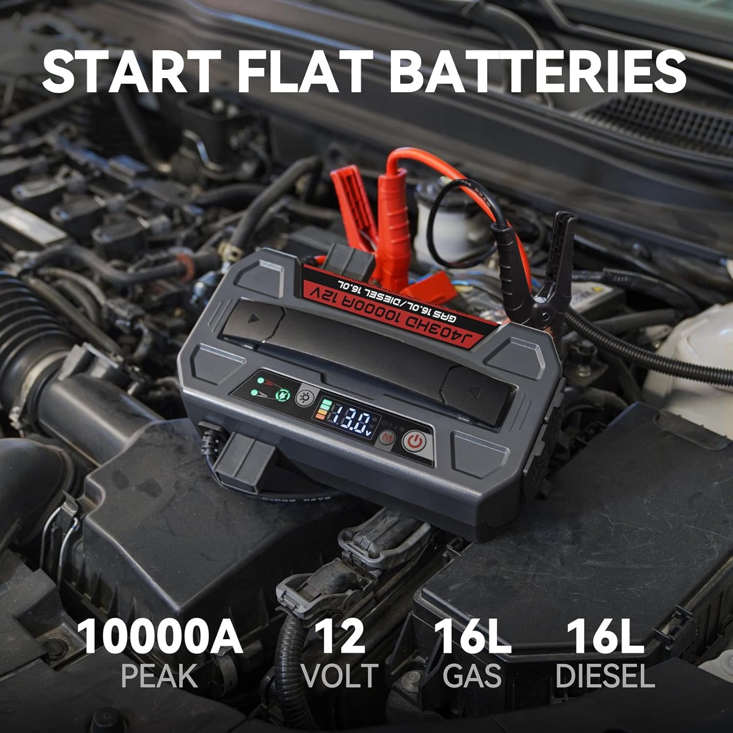 LOKITHOR J403HD 10000A Jump Starter, 12V Car Battery Jumper Starter Portable (16L Gas/All Diesel Engines) Powerful Jump Pack with 100W Quick Charger, 400 Lumen LED Light, 64000mAh Power Bank
