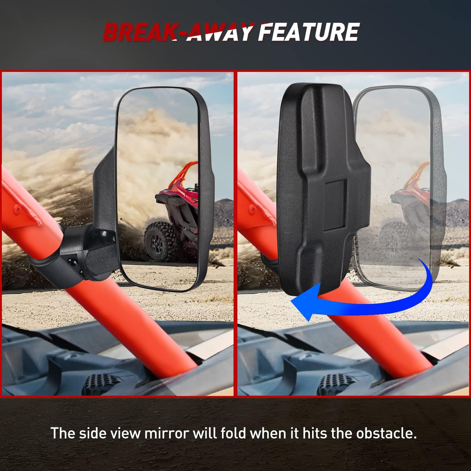 Frokom UTV Side Mirrors,Universal Powersports Rear View Mirrors for 1.6" - 2" Roll Cage Polaris Ranger RZR Pioneer Can Am Commander Kawasaki Mule Teryx Rhino Yamaha Wildcat Cfmoto Kubota RTV