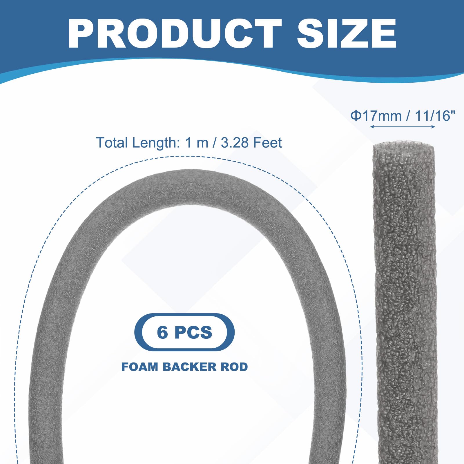 PATIKIL Backer Rod 11/16 in x 3.3 Ft, 6 Pcs Foam Rod Caulk Saver Expansion Joint Filler Rope Weather Strip Foam Noodle for Gaps Concrete Crack Filling DIY Craft (17mm Dia), Gray
