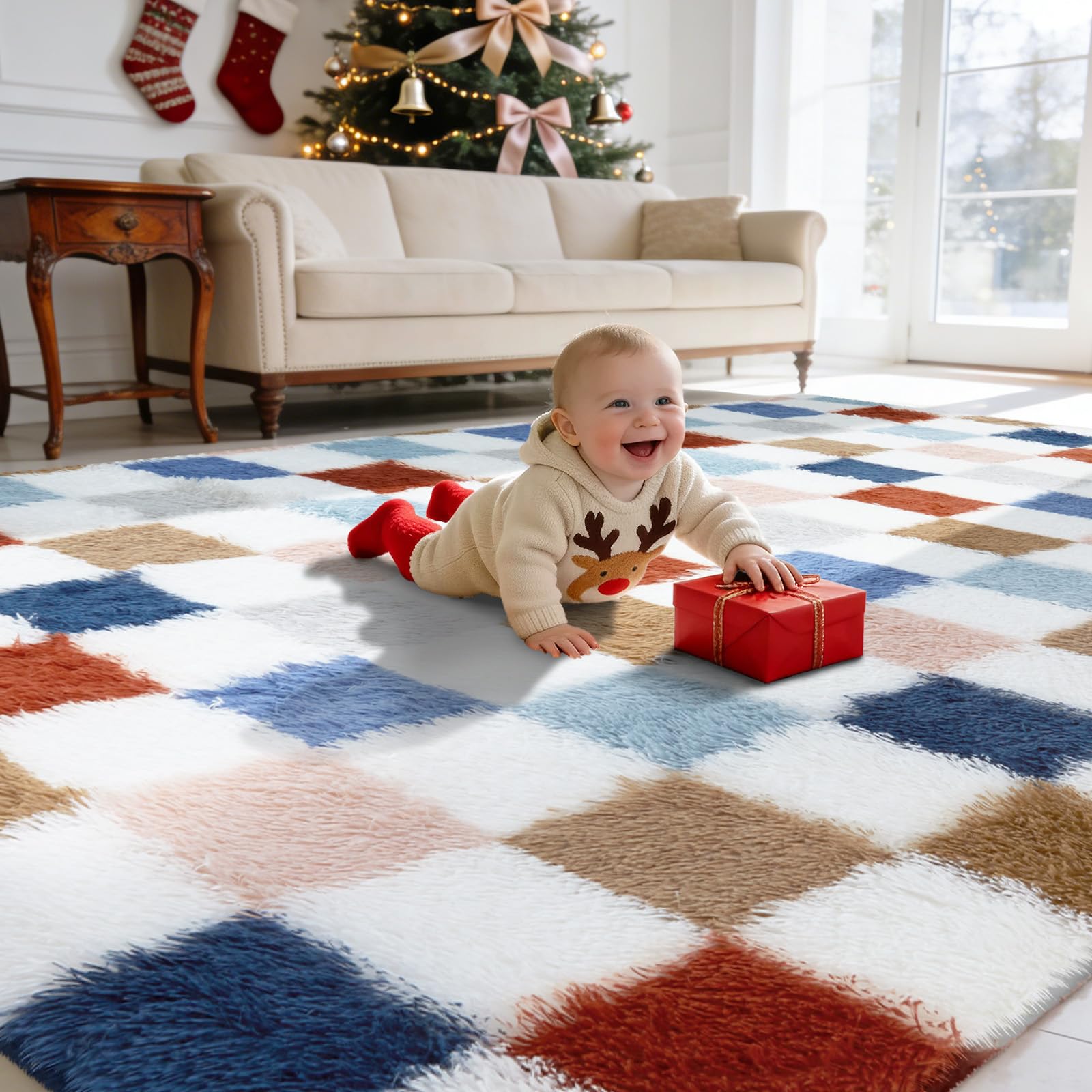 Flauschiger Teppich 200 x 300 cm Waschbar für Wohnzimmer(Farbe) | Anti-Rutsch Moderne Extra großer Teppich fürs Kinderzimmer, Schlafzimmer