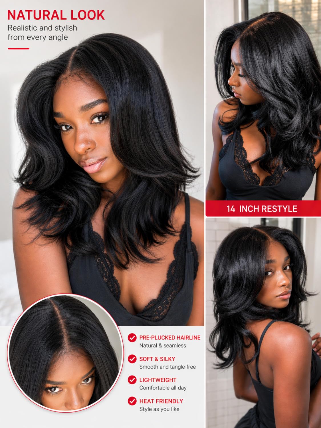 Beauty Forever No Slip Yaki Straight Bob Wig Human Hair 7x5 Bye Bye Knots Lace Front Glueless Drawstring Wig Pre Plucked Pre Cut Face Framing Feathered Layers 180% Density Ready to Go Wig 10inch