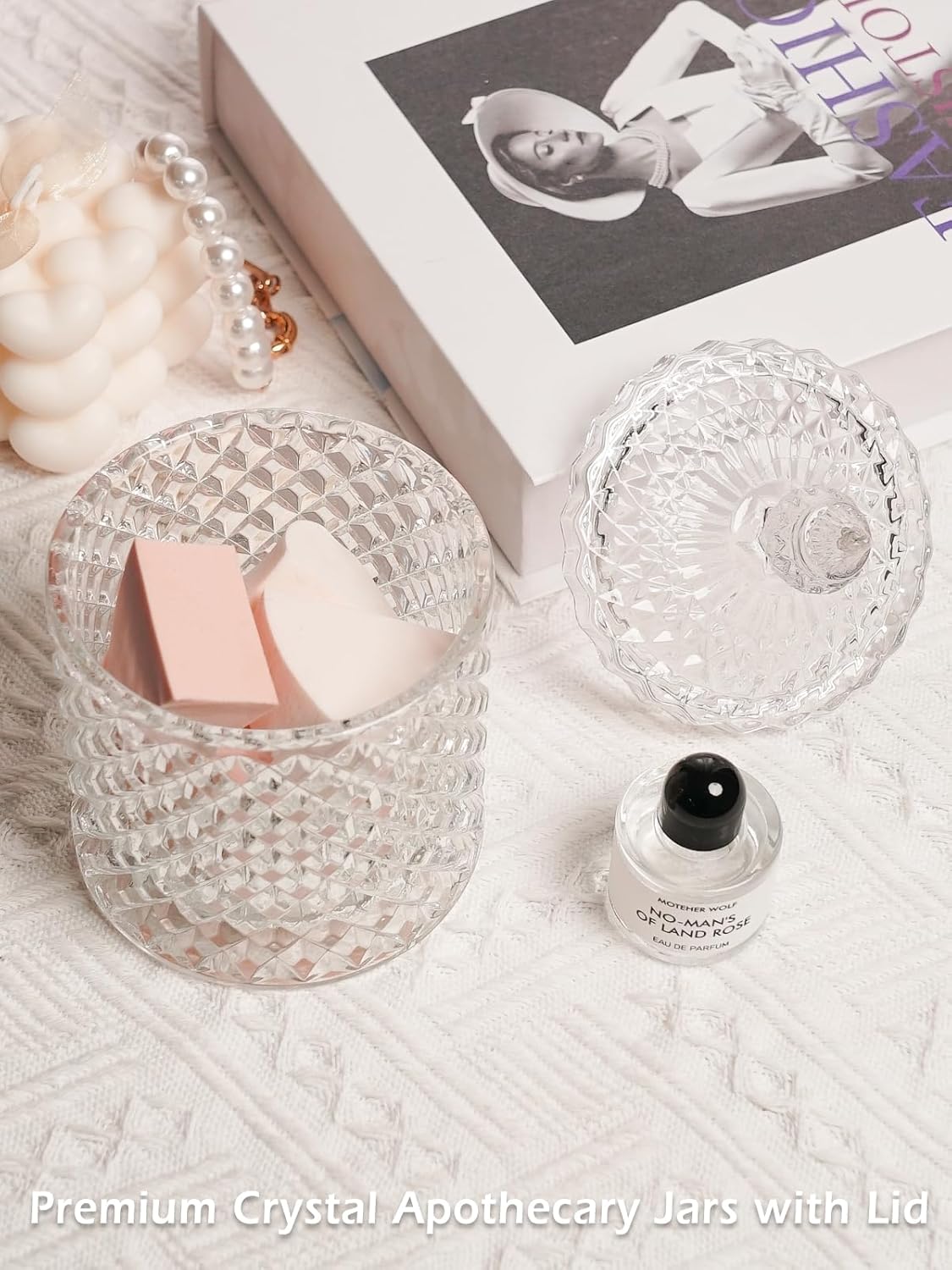 Jenseits 2-Pack Crystal Apothecary Jars with Lid, Cotton Ball Holders and Qtip Holder for Home Decor - Image 6