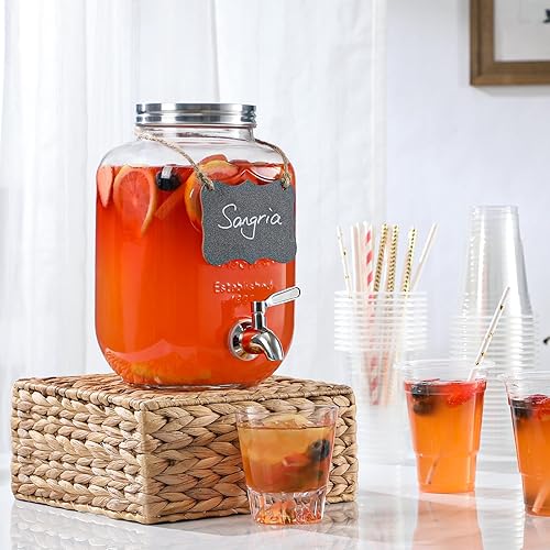 Miniatura 2 de Dispensador de bebidas de vidrio de 1 galón, grifo y tapa de acero inoxidable 188 - Dispensadores de bebidas de vidrio para fiestas - Dispensadores