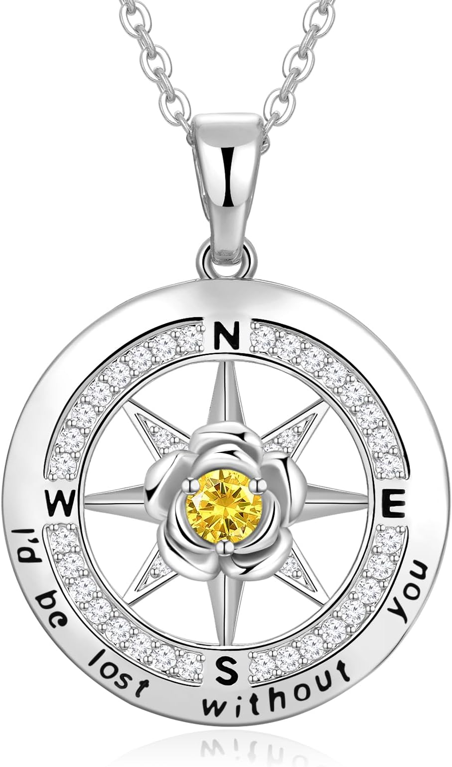 - Silver Compass Necklace for Women Birthday Gifts for Wife Anniversary Necklace for Women Rose Flower Birthstone Necklaces for Wife Jewelry for Womens Girlfriend Mom Daughter