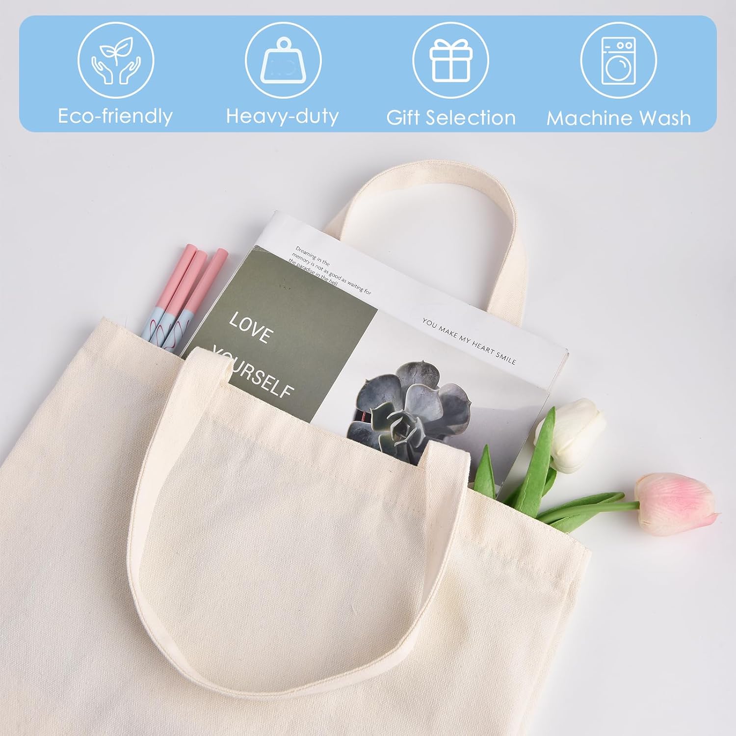 Canvas Tote Bag Bulk 24 Pack Sublimation Tote Bags, Lightweight Medium Reusable Grocery Shopping Cloth Bags for Heat Transfer Vinyl(13.7x15in) - Image 5