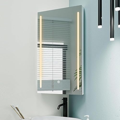 Miniatura 1 de Espejo de esquina para botiquín con luces, botiquín iluminado con espejo, espejo de botiquín LED para baño, gabinete de pared de esquina pequeño de