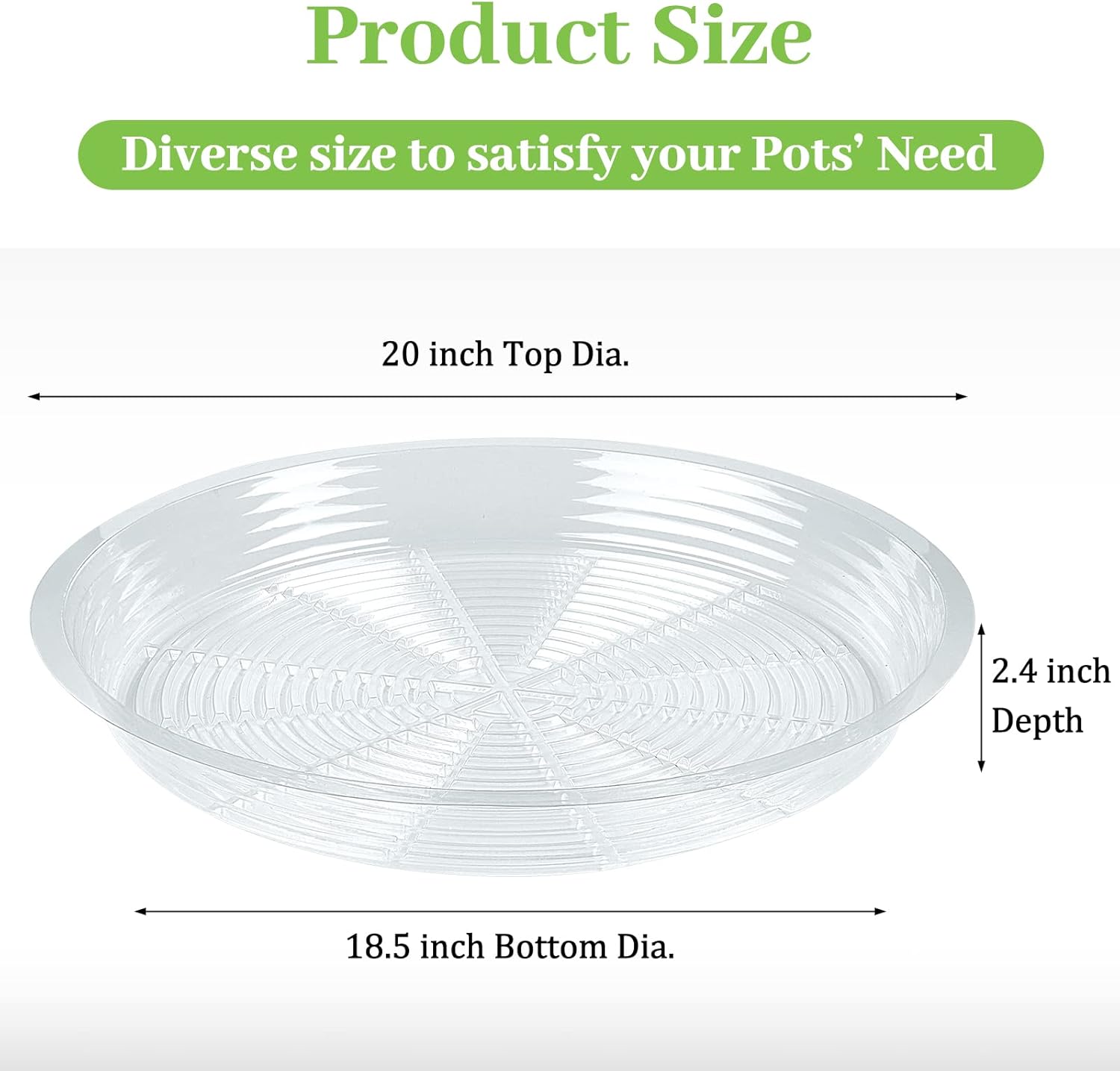 Shellwei 18 Pack 20 Inch Plastic Plant Saucers Extra Large Clear Flower Pot Drip Trays Plants Drip Tray Plant Drainage Tray Plants Saucer Trays for Indoors Outdoors