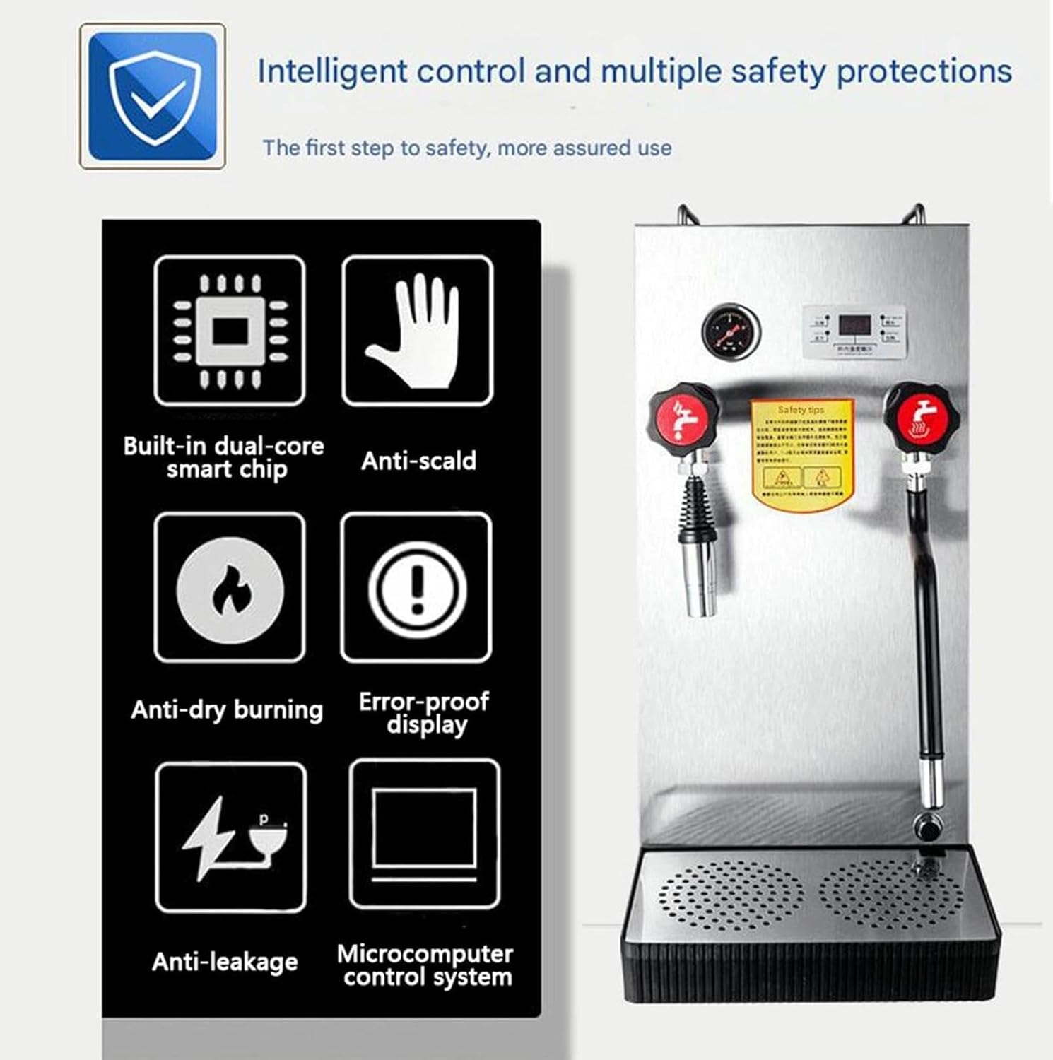 Commercial Milk Frother 2-Wand Automatic Steam Boiling Water Machine Milk Foam Machine, Heavy Duty with LED Display for Espresso Milk Tea