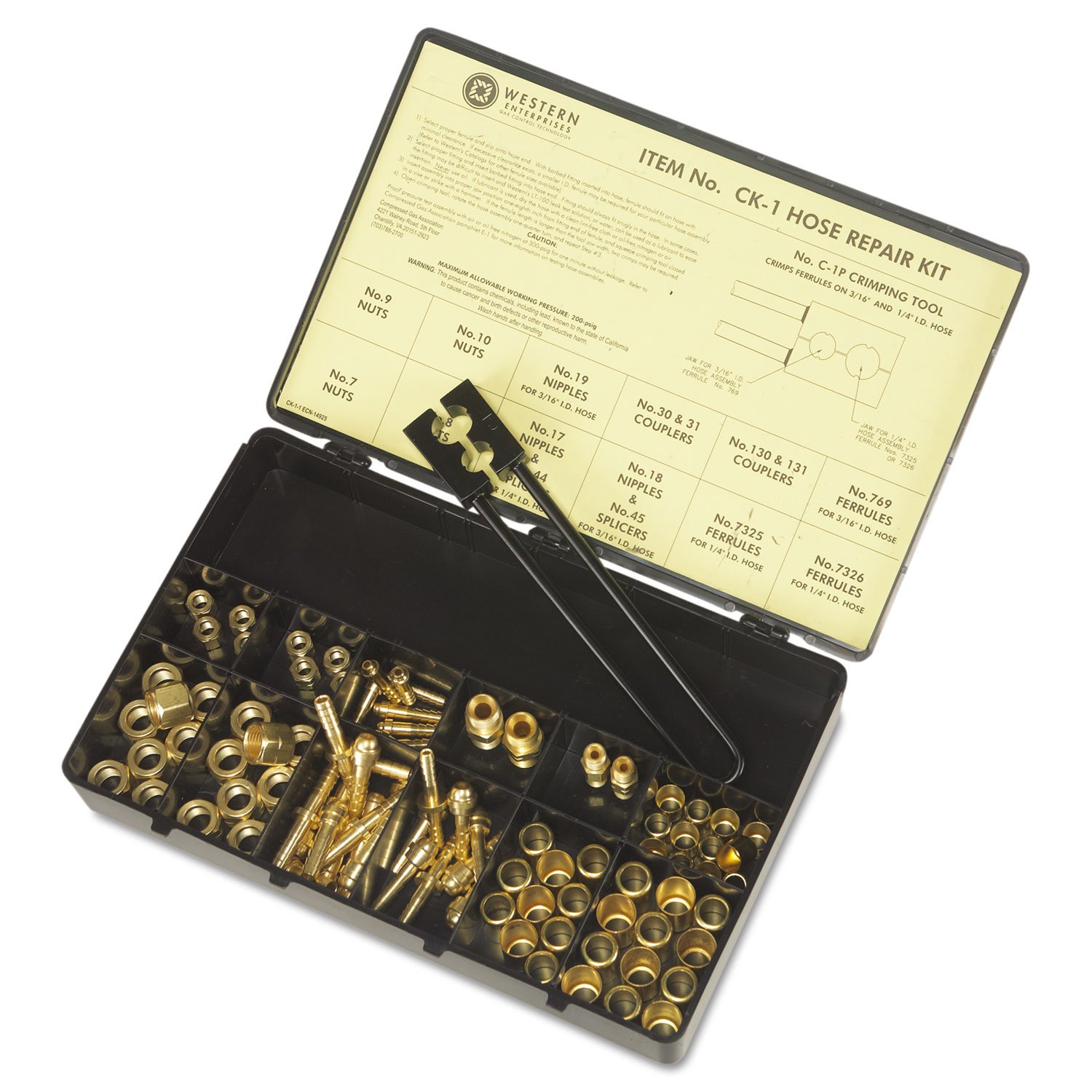 Western Enterprises CK-1 Hose Repair Kits, Fittings, Crimping Tool, Full Color Label/Description Chart, 0.5 Length, A-Size/B-Size