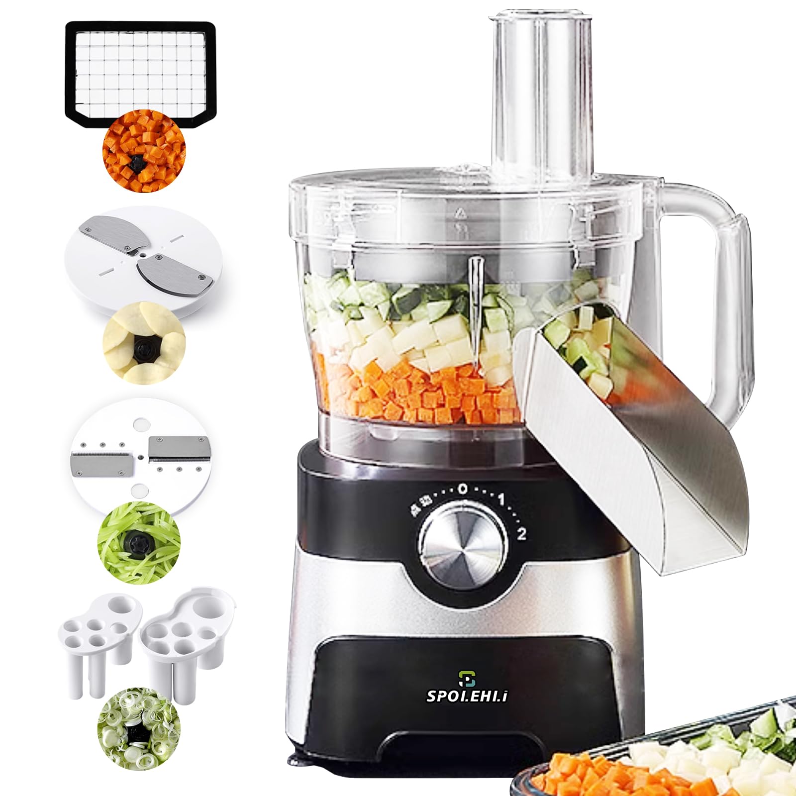 Amazon | Spolehli フードプロセッサー 電動野菜スライサー 1台最大5役