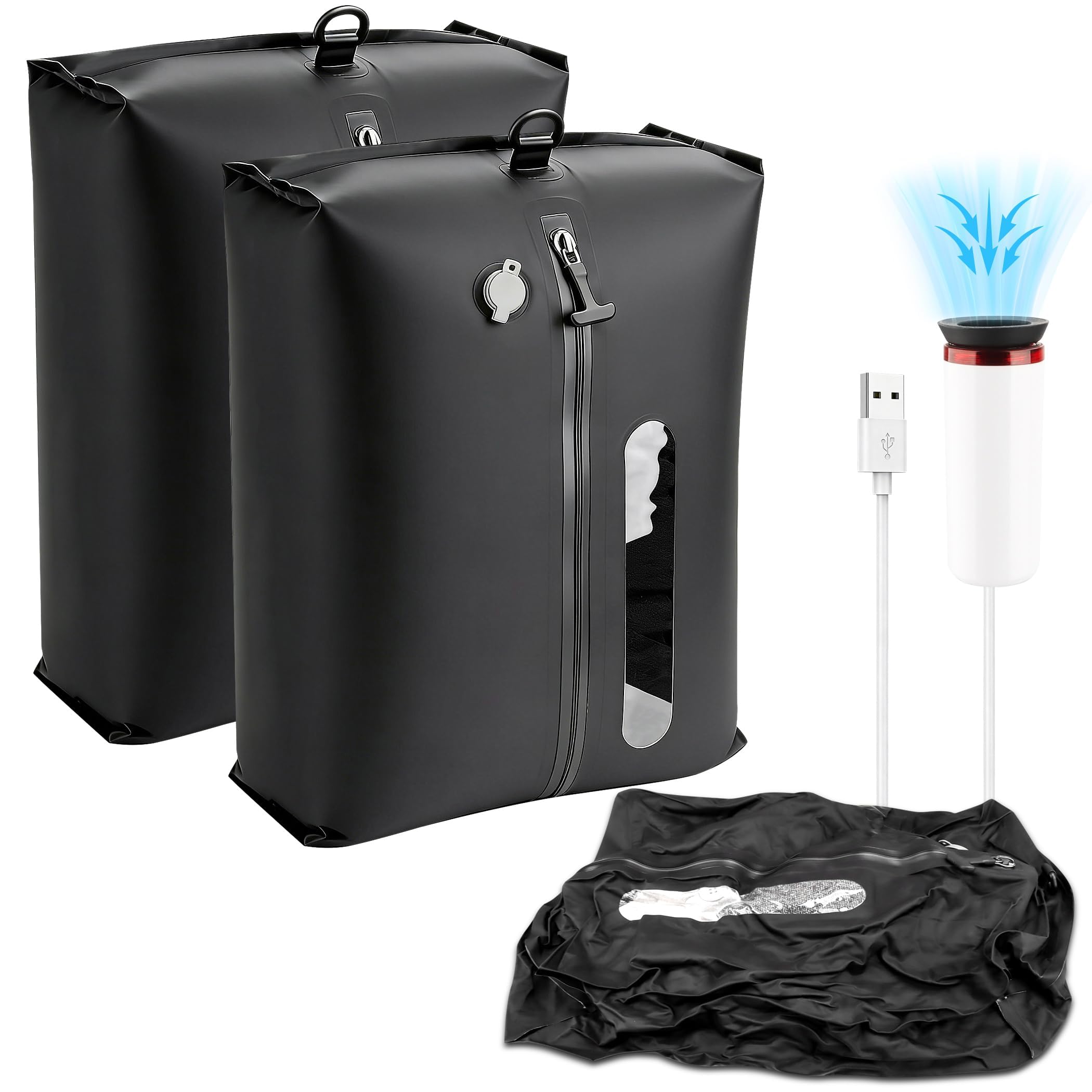 Lot de 2 sacs sous vide pour voyage avec pompe à piston électrique, 30 L pour vêtements de voyage, sacs à compression maximale 5 kPa pour bagages, croisière (2 pièces + pompe)