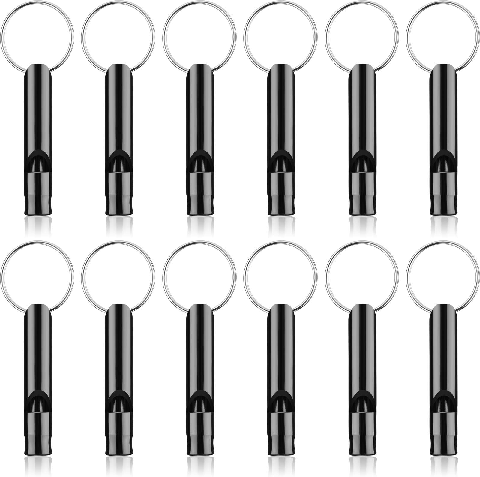 Weewooday 12 Pieces Emergency Whistle with Keychain Aluminum Emergency Survival Whistles Loud Sound Safety for Camping Hiking Boating Hunting Outdoors Sports Pets Training