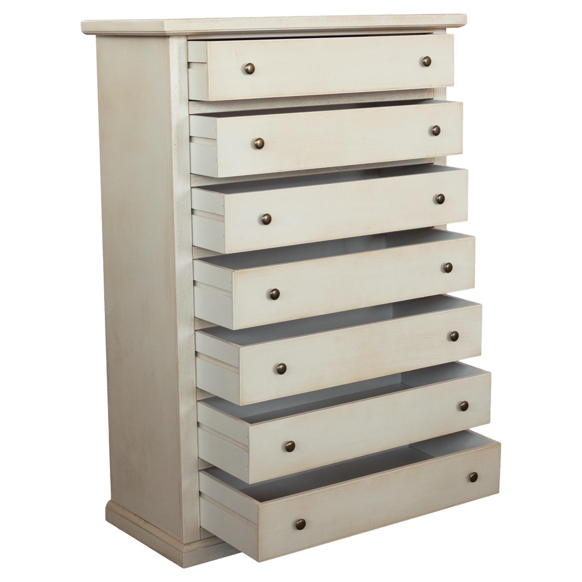 Vicentini arreda CASSETTIERA SETTIMINO IN LEGNO SHABBY CHIC BIANCO ANTICATO 7 CASSETTI