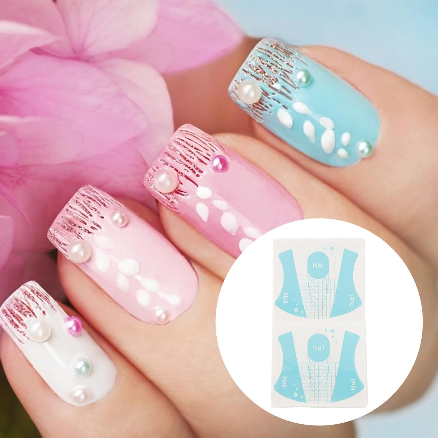Generic 100 Sheets Reusable Pvc Nail Art Extension Forms for DIY Light Curing Nails Quick Peel off Finger Guide for Precise Extension and Manicure Application Blue Color