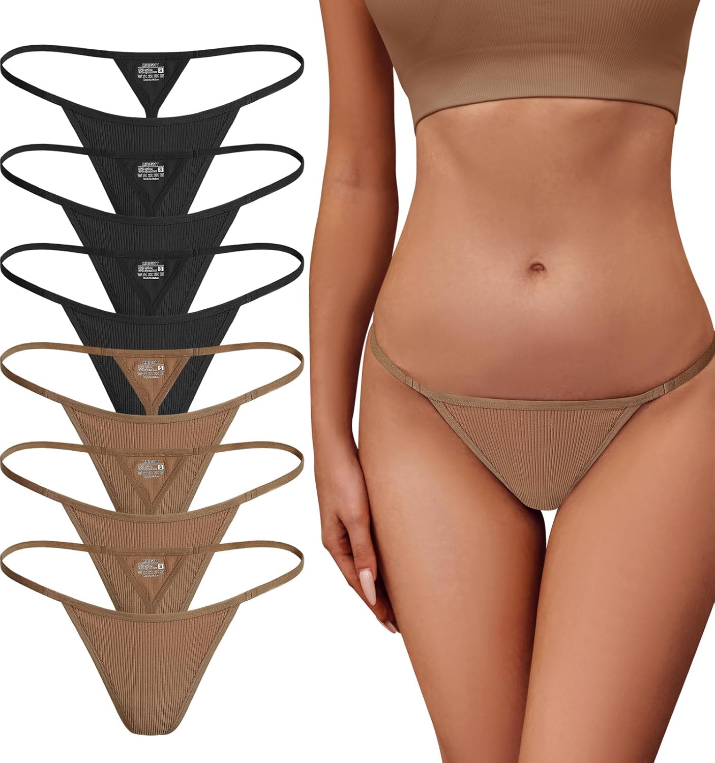 MRIGNT Paquete de 6 tangas para mujer, bragas elásticas con espalda en T, tangas de tiro bajo, ropa interior sexy hipster S-XL